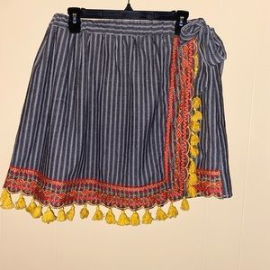 Andre by Unit Gray Striped Embroidered Wrap Short Summer Skirt Boho 1X